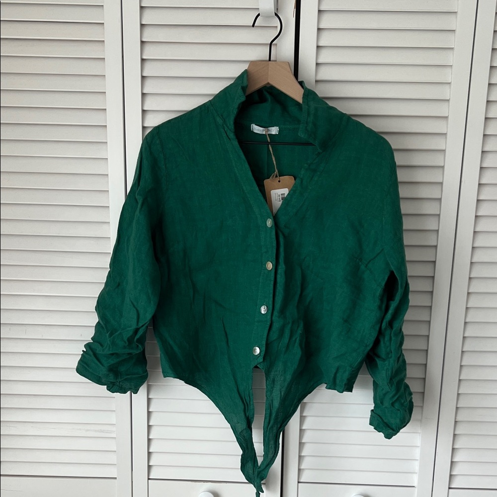 Lea & Luc Green Button-Up Blouse Sz OS